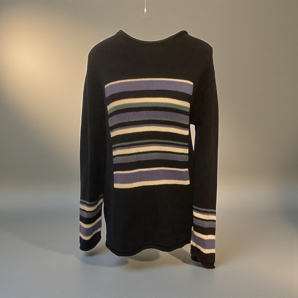 PARKHURST DARK BLUE STRIPED LONG SLEEVE KNIT SWEATER/ Size M